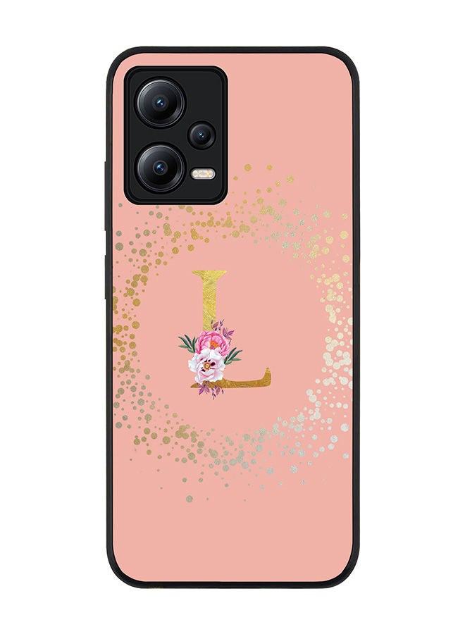 Stylizedd Rugged Black edge case for Poco X5 / Redmi Note 12 5G Slim fit Soft Case Flexible Rubber Edges Anti Drop TPU Gel Thin Cover - Monogram Initial Letter Floral Pattern Alphabet - L - Rose Pink - Image 1