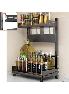 TYCOM Pull Out Spice Rack Organizer For Countertop and Cabinet Standing Shelf Jars Storage Holder Foldable Seasoning Shelf Organizer for Kitchen Storage 2 Layer Black.  - Image 1