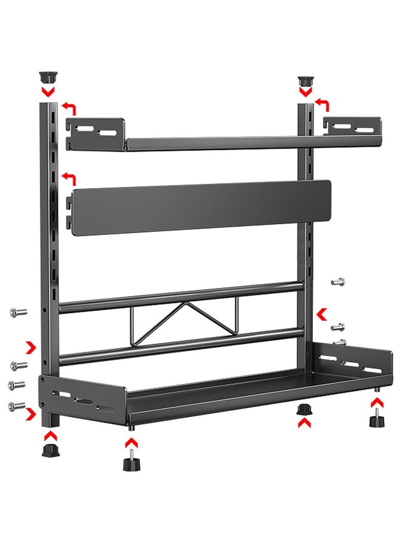 TYCOM Pull Out Spice Rack Organizer For Countertop and Cabinet Standing Shelf Jars Storage Holder Foldable Seasoning Shelf Organizer for Kitchen Storage 2 Layer Black.  - Image 2