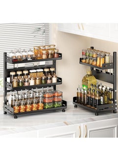 TYCOM Pull Out Spice Rack Organizer For Countertop and Cabinet Standing Shelf Jars Storage Holder Foldable Seasoning Shelf Organizer for Kitchen Storage 2 Layer Black.  - Image 5