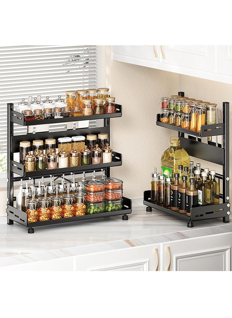 TYCOM Pull Out Spice Rack Organizer For Countertop and Cabinet Standing Shelf Jars Storage Holder Foldable Seasoning Shelf Organizer for Kitchen Storage 2 Layer Black.  - Image 5
