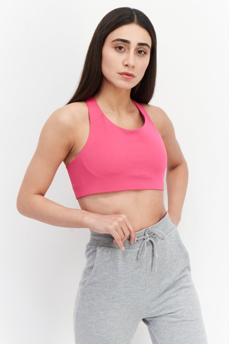 Adidas Women Lightly Padded Brand Logo Sports Bra, Pink - Image 1