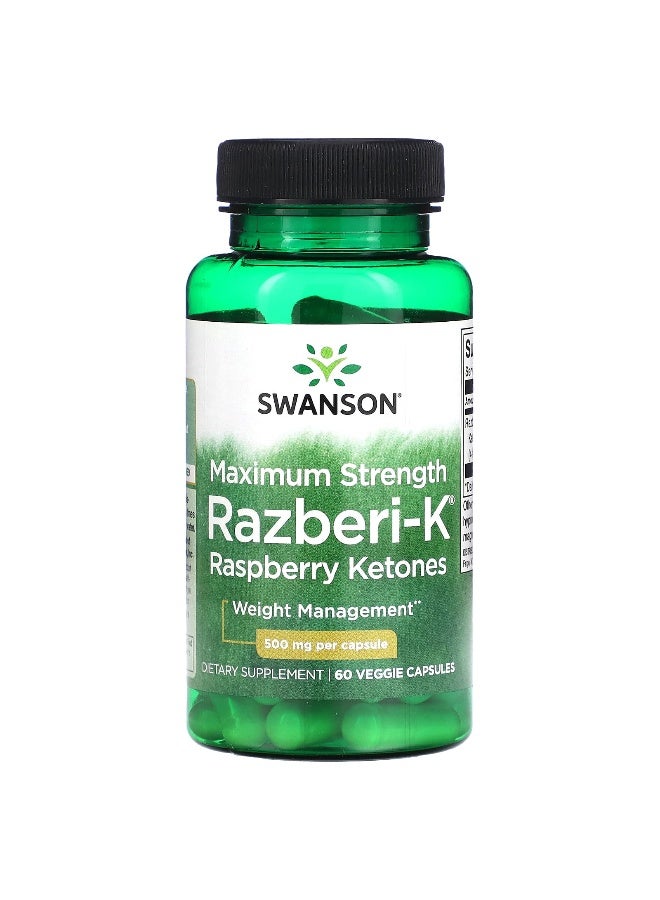 Swanson, Razberi-K, Raspberry Ketones, Maximum Strength, 500 mg, 60 Veggie Capsules - Image 1