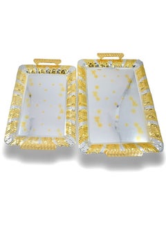 Homemaker 2-Piece Rectangular Luxury Serving Tray – Large (48x34cm) & Medium (41x29cm) – Steel – Silver & Gold – Premium Quality – Elegant Look & Finish – Suitable for Food & Beverages – Hand Washable  - Image 2