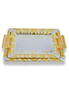 Homemaker 2-Piece Rectangular Luxury Serving Tray – Large (48x34cm) & Medium (41x29cm) – Steel – Silver & Gold – Premium Quality – Elegant Look & Finish – Suitable for Food & Beverages – Hand Washable  - Image 1