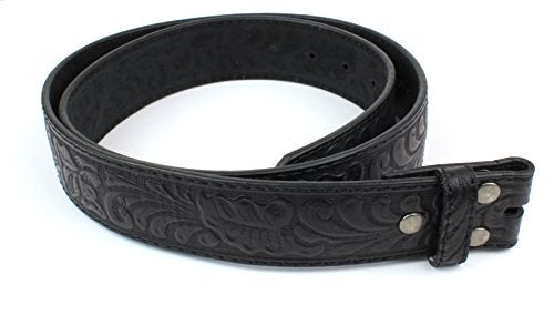BC Belts Leather Belt Strap with Embossed Western Scrollwork 1.5" Wide with Snaps (Black-XL) - Image 2