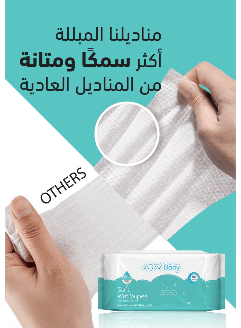 ARW Sensitive Skin Wipes, with Aloe Vera & Glycerin, Alcohol & Paraben Free, Hypoallergenic & Safe for Sensitive Skin 240 Count (80 Count x 3 Pack). - Image 2
