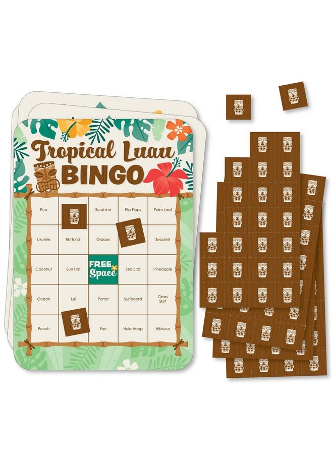 Big Dot of Happiness Big Dot of Happiness Tropical Luau - Bingo Cards and Markers - Hawaiian Beach Party Shaped Bingo Game - Set of 18  - Image 1