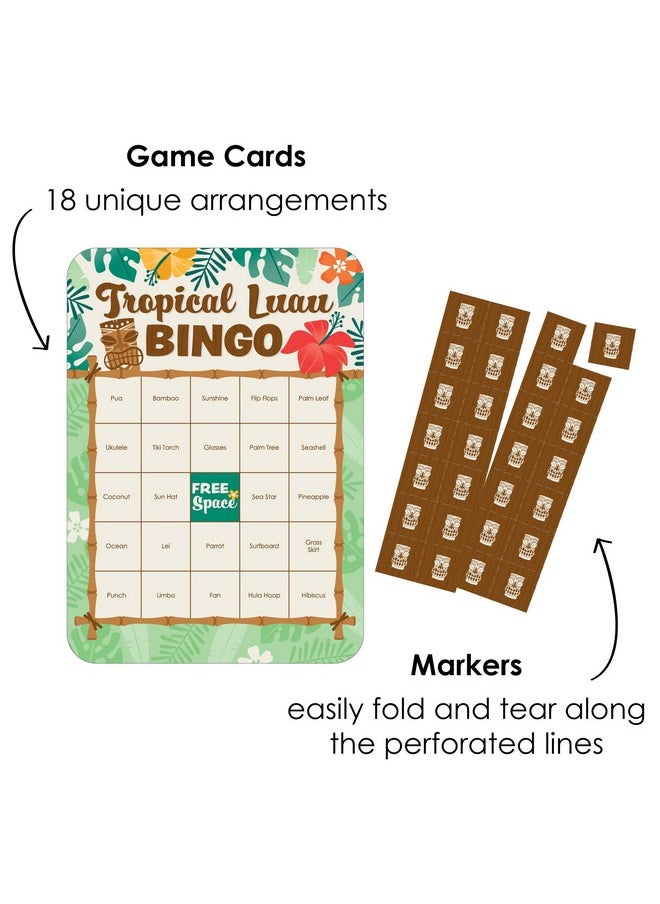 Big Dot of Happiness Big Dot of Happiness Tropical Luau - Bingo Cards and Markers - Hawaiian Beach Party Shaped Bingo Game - Set of 18  - Image 2