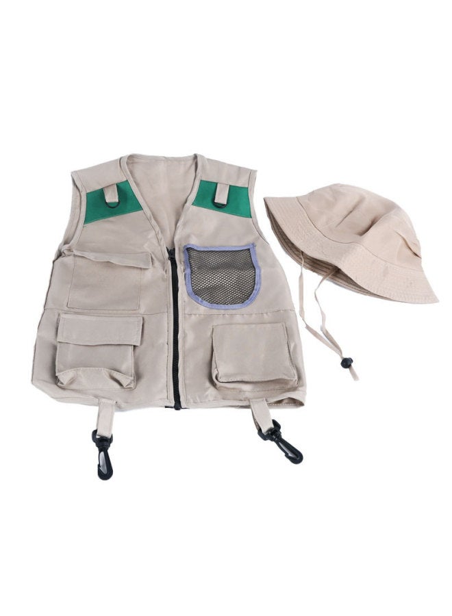 Loquat Children's Outdoor Adventure Clothing Vest Hat Adventurer Role Play Stage Festival Performance Cosplay Suit-Specifications:Mesh Bag Adventure Uniform-24*27-172g - Image 1