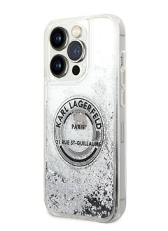Karl Lagerfeld iPhone 14 Pro Case Liquid Glitter Back Cover Round Rsg Logo / Officially licensed / Precision and easy access / Protect your smartphone in style / Elegant and slim mobile phone case - Silver  - Image 5