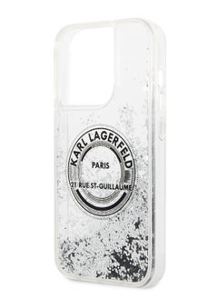 Karl Lagerfeld iPhone 14 Pro Case Liquid Glitter Back Cover Round Rsg Logo / Officially licensed / Precision and easy access / Protect your smartphone in style / Elegant and slim mobile phone case - Silver  - Image 1