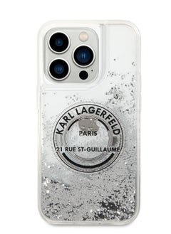 Karl Lagerfeld iPhone 14 Pro Case Liquid Glitter Back Cover Round Rsg Logo / Officially licensed / Precision and easy access / Protect your smartphone in style / Elegant and slim mobile phone case - Silver  - Image 2