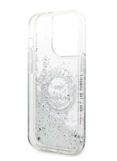 Karl Lagerfeld iPhone 14 Pro Case Liquid Glitter Back Cover Round Rsg Logo / Officially licensed / Precision and easy access / Protect your smartphone in style / Elegant and slim mobile phone case - Silver  - Image 3