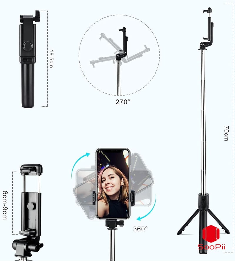 Soopii K1 Selfie Stick Tripod Light Weight, 28 inch / 70CM Reinforced Tripod for Mobile Phone, Multi-Functional Bluetooth 3in1 Long Selfie Stick for Travel,Vlogging,Compatible with iPhone and All Smartphones - Image 2