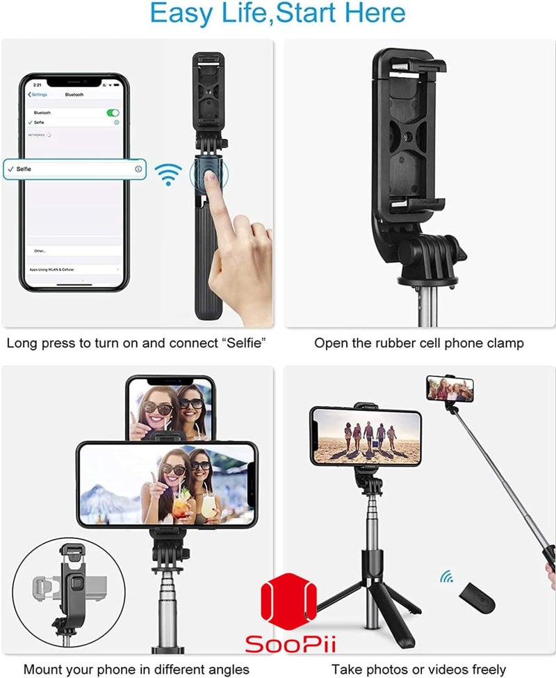 Soopii K1 Selfie Stick Tripod Light Weight, 28 inch / 70CM Reinforced Tripod for Mobile Phone, Multi-Functional Bluetooth 3in1 Long Selfie Stick for Travel,Vlogging,Compatible with iPhone and All Smartphones - Image 3