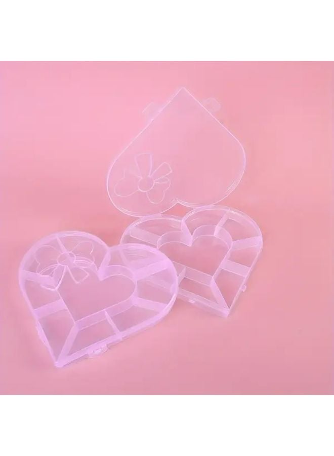 2pcs Clear Plastic Heart Design Jewelry Storage Box For Nail Art Organization - Image 1