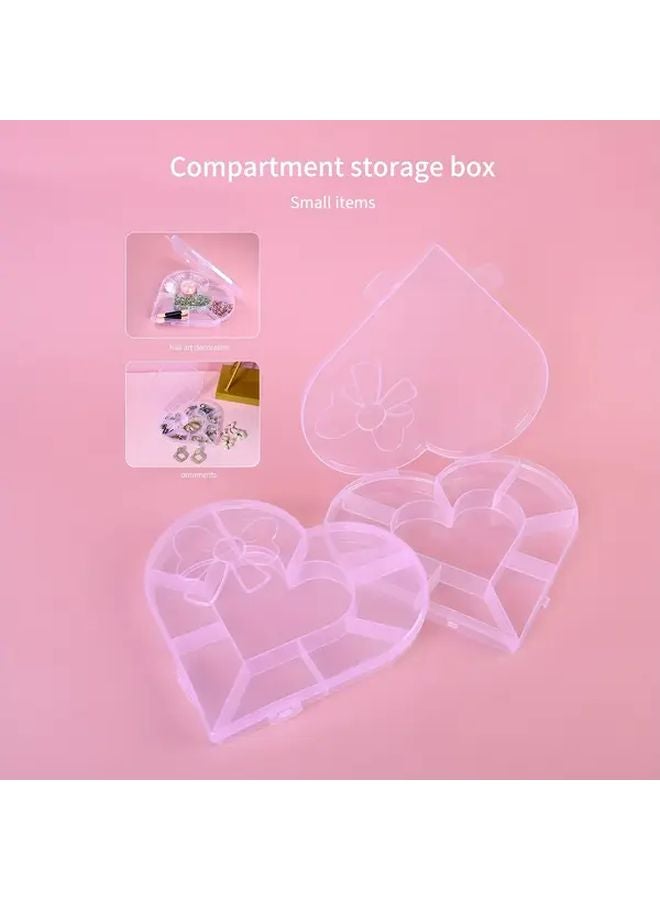2pcs Clear Plastic Heart Design Jewelry Storage Box For Nail Art Organization - Image 2