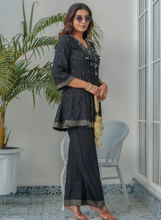 DW Printed V Neck Pure Cotton Tunic and Trousers Co-Ords - Image 3
