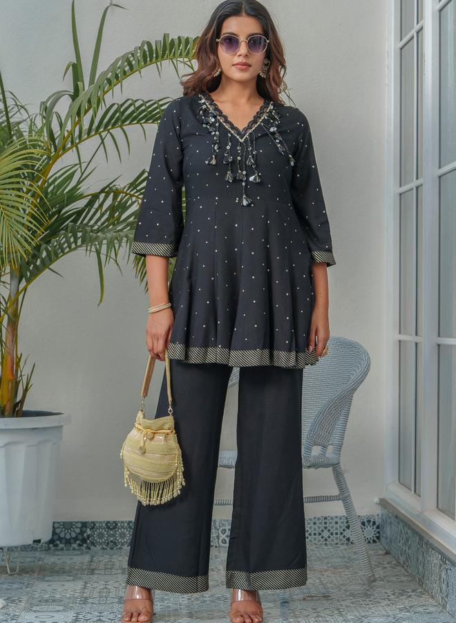 DW Printed V Neck Pure Cotton Tunic and Trousers Co-Ords - Image 1
