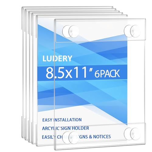 Ludery Acrylic Window Sign Holder 8.5 x 11 with 4 Suction Cups,Clear Acrylic Frames Glass Window Wall Mount,Advertising Signage Sign Holder for Mall, Office, Home, Store, Restaurant (6 Pack) - Image 1