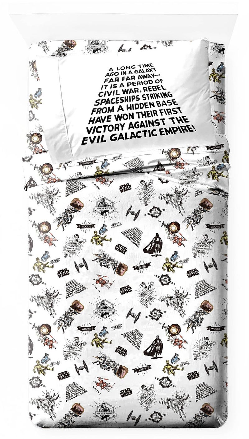 Jay Franco Kids Sheet Set with Fitted Flat Sheets  Pillow Cover  UltraSoft Bedding with Pillowcase for Room Decor White  Star Wars 3 Piece Twin