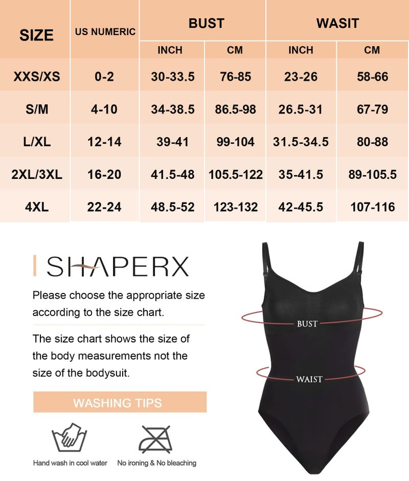 SHAPERX شيبيركس بدلة تشكيل الجسم النسائية للتحكم في البطن، شكل الجسم بدون seams، خصر مشدود، بدلة جسم، SZ5213-أسود-XXS/XS - Image 2