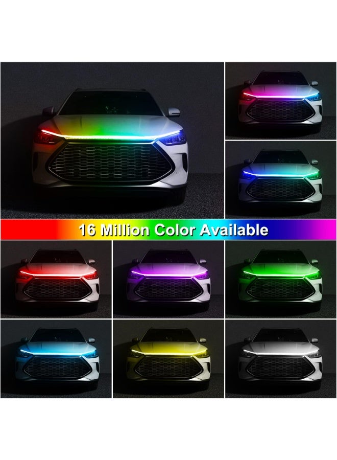 CMGTYYD Exterior Car LED Hood Light Strip, 59 IN Multi Color Car Under Hood Decoration Light Strips with Chasing, Flexible Waterproof Daytime Running Light Strip kit for Cars, SUVs, Trucks  - Image 2