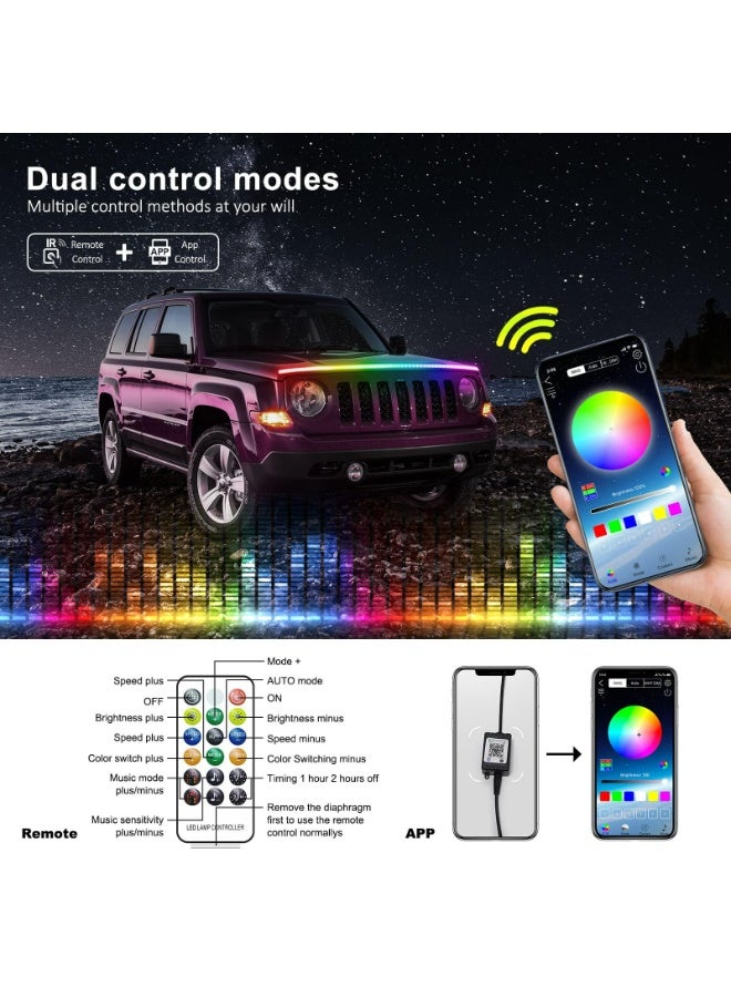 CMGTYYD Exterior Car LED Hood Light Strip, 59 IN Multi Color Car Under Hood Decoration Light Strips with Chasing, Flexible Waterproof Daytime Running Light Strip kit for Cars, SUVs, Trucks  - Image 3