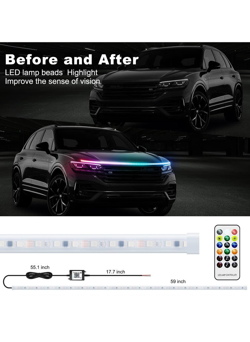 CMGTYYD Exterior Car LED Hood Light Strip, 59 IN Multi Color Car Under Hood Decoration Light Strips with Chasing, Flexible Waterproof Daytime Running Light Strip kit for Cars, SUVs, Trucks  - Image 4