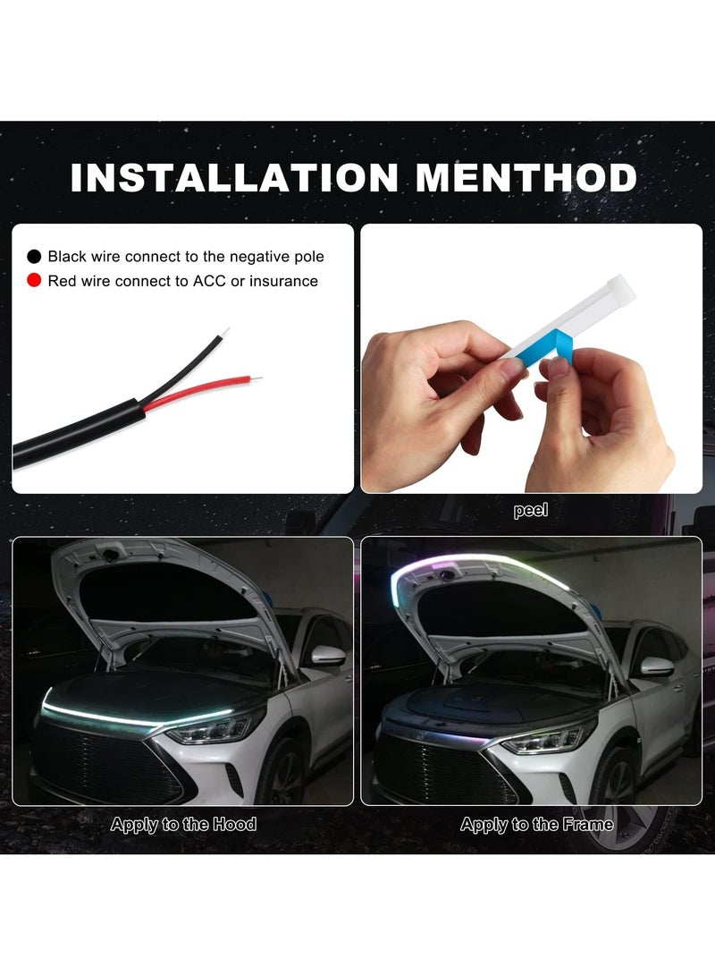 CMGTYYD Exterior Car LED Hood Light Strip, 59 IN Multi Color Car Under Hood Decoration Light Strips with Chasing, Flexible Waterproof Daytime Running Light Strip kit for Cars, SUVs, Trucks  - Image 5