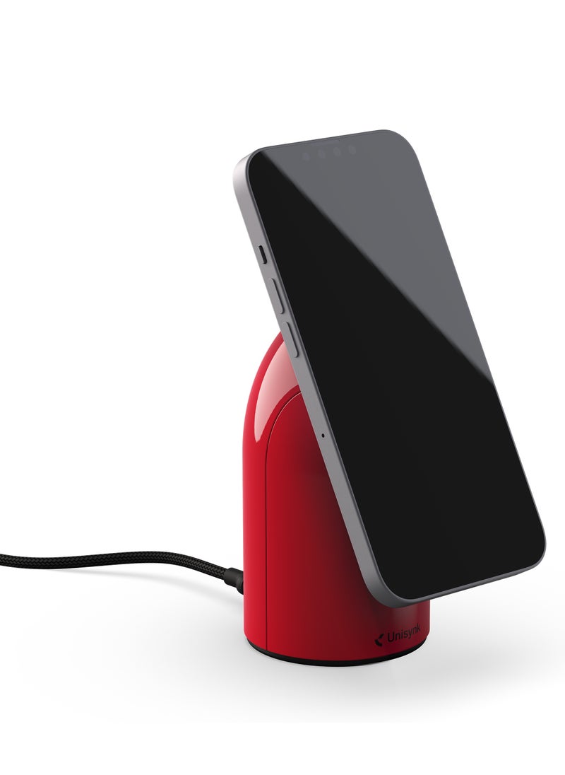 Unisynk - UNISYNK MAGNETIC WIRELESS DESK CHARGER QI2? 15W Fast Charging, Rotatable Display, Qi2 & MagSafe Compatible, Includes EU/UK/US Adapters & 2m USB-C Cable- Red - Image 1