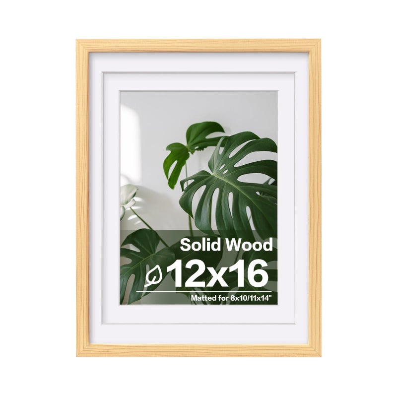 Egofine 12x16 Picture Frame Natural Wood Made of Solid Wood with Plexiglass Display Pictures 9x1211x14 with Mat or 12x16 Without Mat for Wall Mounting Photo Frame