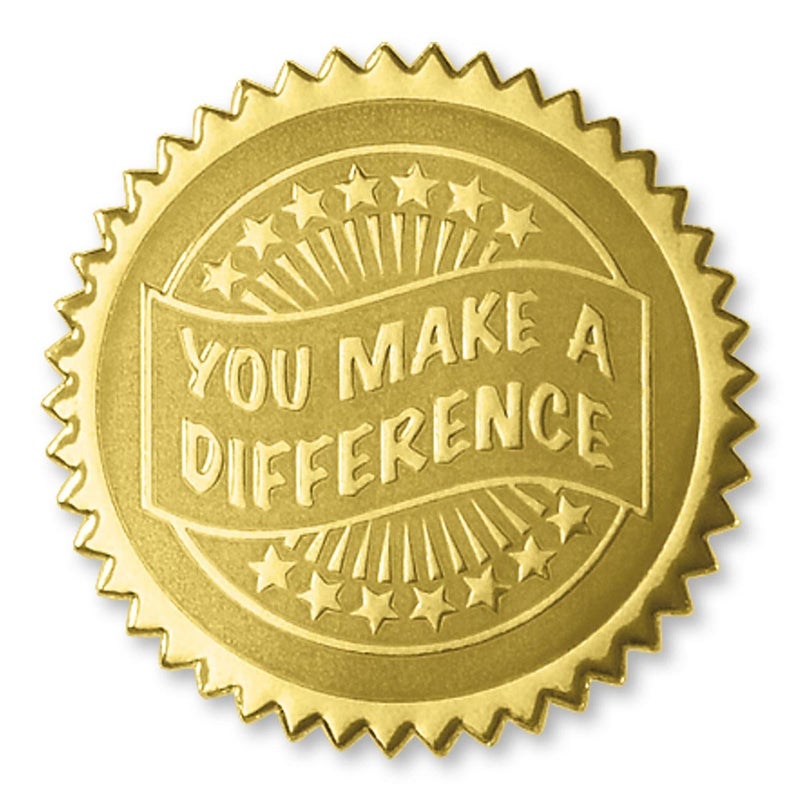 PaperDirect Deluxe Embossed You Make a Difference Gold Foil Certificate Seals 2 Inch Self Adhesive 100 Count Embossed Seals for Certificates Achievement Award Stickers for School Work Diploma