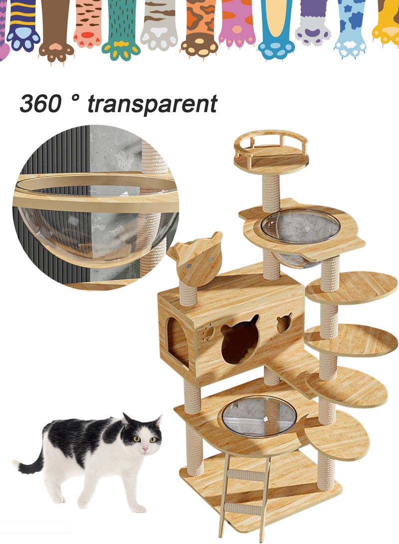كيدل شجرة القطط، برج القطط، بيت القطط، إطار تسلق القطط متعدد الوظائف، إطار تسلق شجرة القطط، برج القطط متعدد المستويات، مركز الأنشطة، بيت القطط، خدش القطط للعب، 50 × 50 × 135 سم بني - Image 4