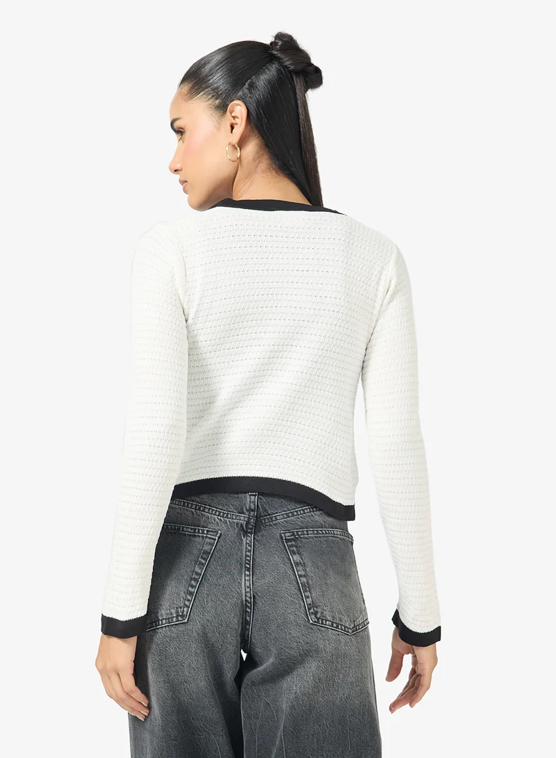 Ginger Classic Monochrome Cardigan with Gold Accents