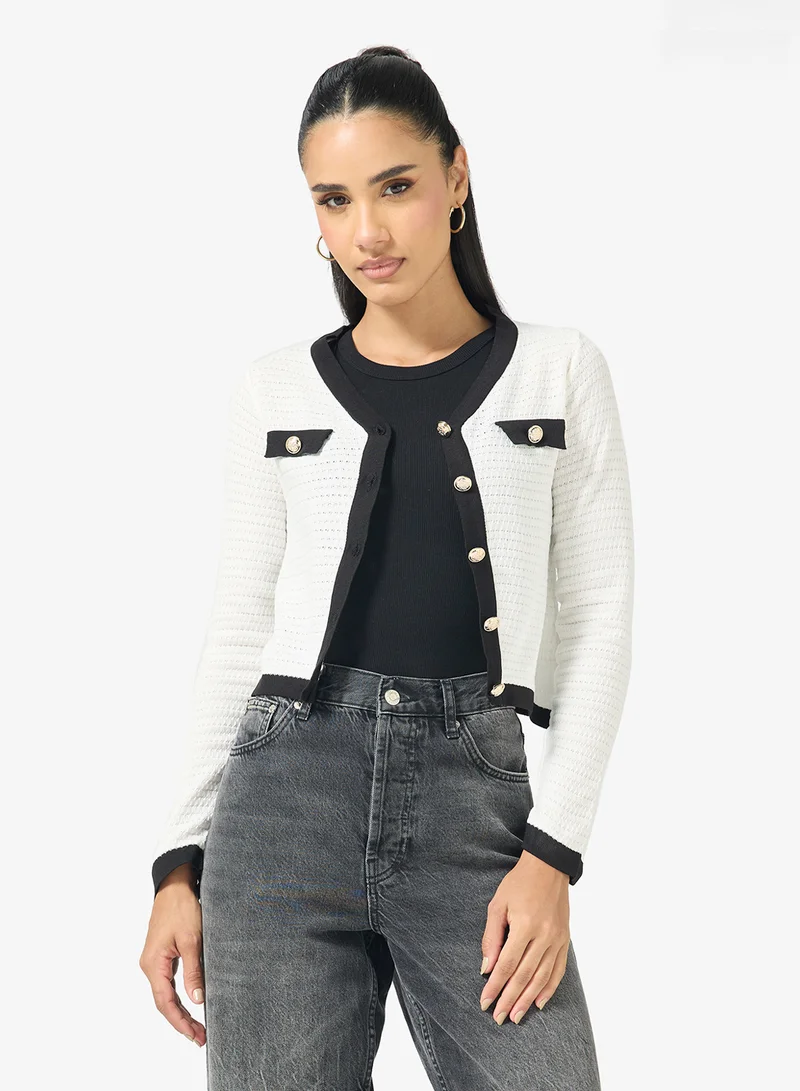 Ginger Classic Monochrome Cardigan with Gold Accents