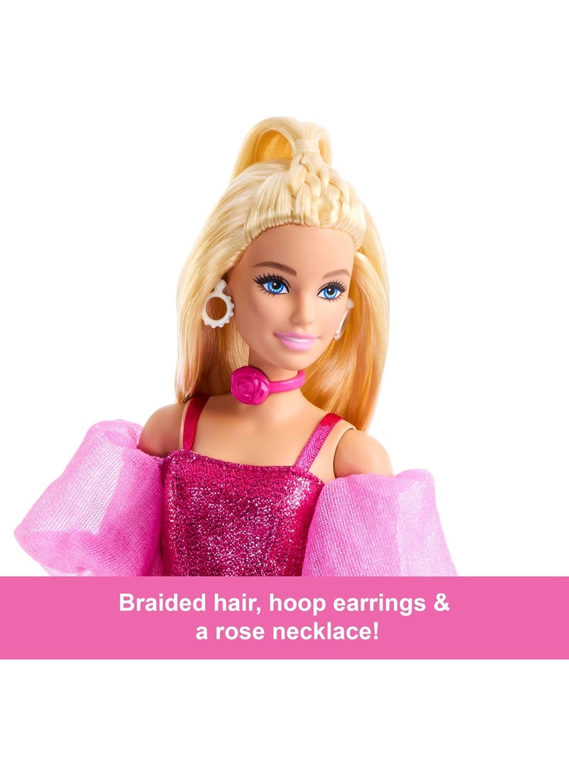 Barbie Deluxe Style Doll in Metallic Pink Outfit with Blonde Hair, Sparkly Corset Top & Fashion Accessories - Image 5