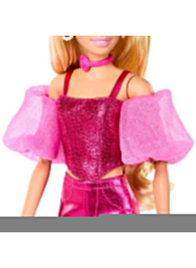 Barbie Deluxe Style Doll in Metallic Pink Outfit with Blonde Hair, Sparkly Corset Top & Fashion Accessories - Image 2