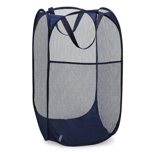 Handy Laundry Collapsible Mesh Foldable Hamper 14" x 14' x 24" Navy Blue - Image 1