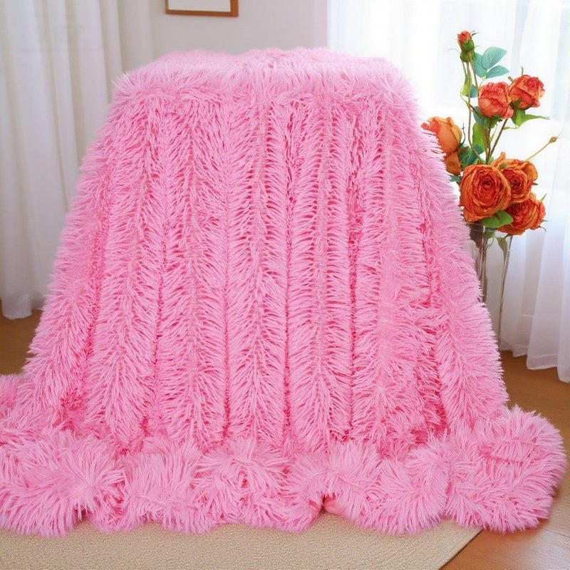 MYRU Plush Super Soft Blanket Bedding Sofa Cover Furry Fuzzy Fur Warm Throw Qulit Cozy Couch Blanket for Winter (63"x79", Pink) - Image 2