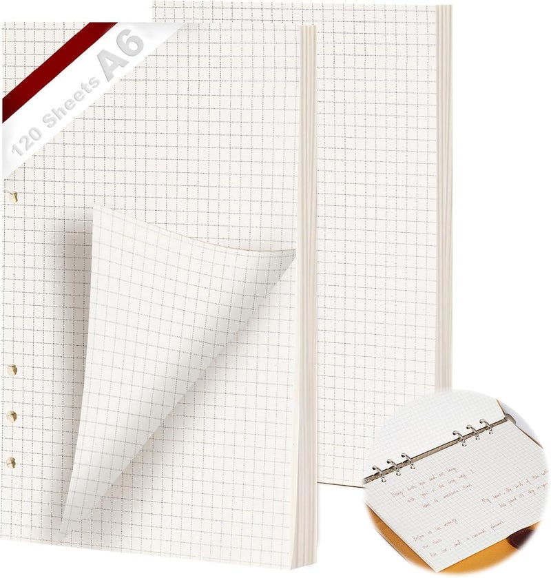 2 Pack Ring Binder A6 Refillable 120 Sheets Paper 6 Hole Checkered A6 Refill Paper Refillable Refill Paper Refills for A6 Notebooks Diaries Sketches Agendas Planners - Image 1
