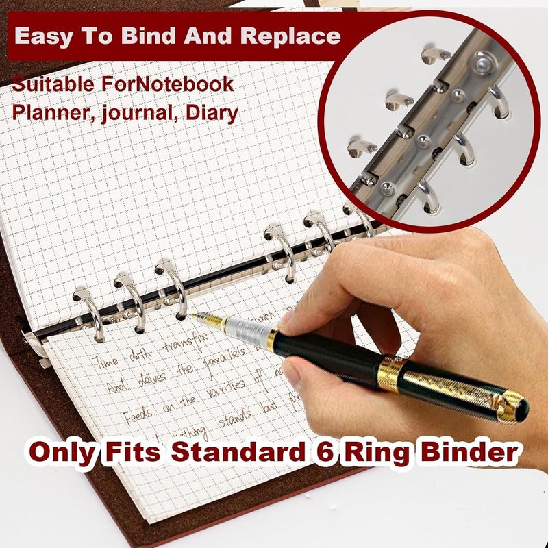 2 Pack Ring Binder A6 Refillable 120 Sheets Paper 6 Hole Checkered A6 Refill Paper Refillable Refill Paper Refills for A6 Notebooks Diaries Sketches Agendas Planners - Image 4