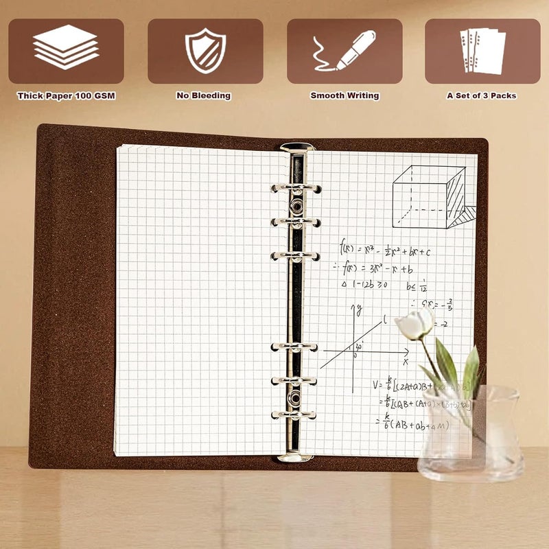 2 Pack Ring Binder A6 Refillable 120 Sheets Paper 6 Hole Checkered A6 Refill Paper Refillable Refill Paper Refills for A6 Notebooks Diaries Sketches Agendas Planners - Image 5