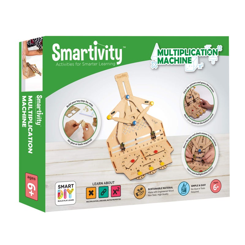 Smartivity Multiplication Machine 3D Wooden Model Engineering Educational Toy for Kids Ages 6 and Up, includes Rubber Bands, Engineered Wood Components, Instruction Manual, Learner's Log - Image 1