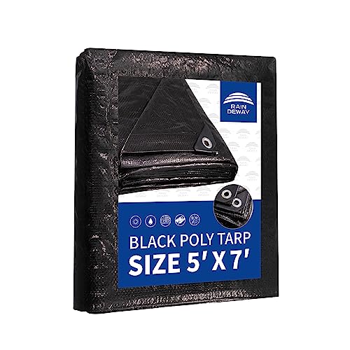 RAINDEWAY Small Black Tarp 5x7 Feet, UV Resistant, 8 Mil Multipurpose Medium Duty Waterproof Poly Tarp Cover with Metal Grommets and Reinforced Edges - Image 1