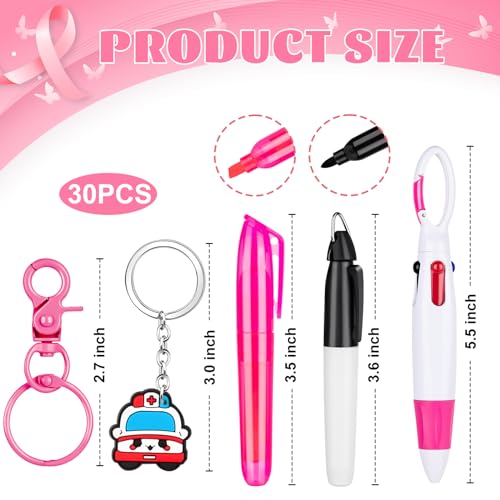 KFPPLXQ 30 Pieces Nurse Badge Pens Mini Highlighter Pens Bulk Include Pink and Purple Tip Highlighter Permanent Marker Retractable Ball with Keychain Clip Retractable for Cna Women Student Gift - Image 3