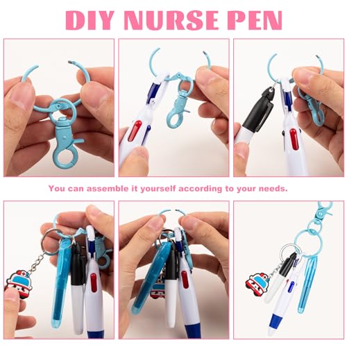 KFPPLXQ 30 Pieces Nurse Badge Pens Mini Highlighter Pens Bulk Include Pink and Purple Tip Highlighter Permanent Marker Retractable Ball with Keychain Clip Retractable for Cna Women Student Gift - Image 4