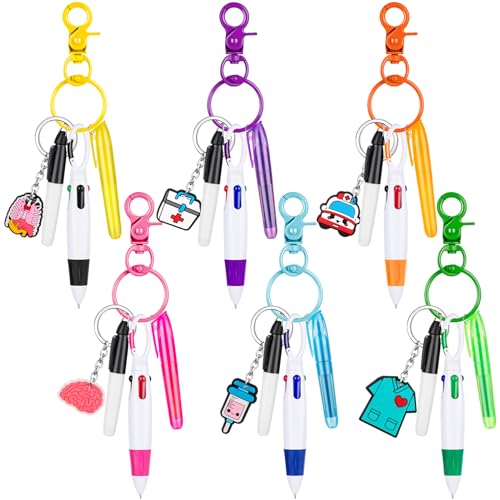 KFPPLXQ 30 Pieces Nurse Badge Pens Mini Highlighter Pens Bulk Include Pink and Purple Tip Highlighter Permanent Marker Retractable Ball with Keychain Clip Retractable for Cna Women Student Gift - Image 1