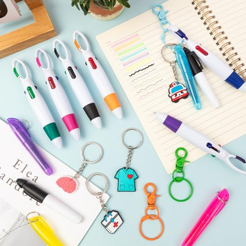 KFPPLXQ 30 Pieces Nurse Badge Pens Mini Highlighter Pens Bulk Include Pink and Purple Tip Highlighter Permanent Marker Retractable Ball with Keychain Clip Retractable for Cna Women Student Gift - Image 2